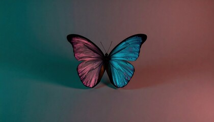 Fototapete - Digital Illustration Of A Butterfly With Gradient Wings Displaying Motion Against Two-Tone Background