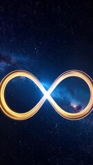 Poster - Symbol of infinity glowing against the backdrop of a dark cosmic sky filled with twinkling stars and celestial nebulas.