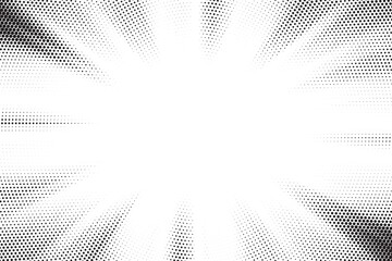 Poster - Transparent PNG available Halftone gradient sun rays pattern. Abstract halftone vector dots background. monochrome dots pattern. Vector background in comic book style with sunburst rays and halftone. 