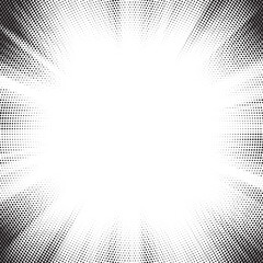 Aufkleber - Halftone gradient sun rays pattern. Abstract halftone vector dots background. monochrome dots pattern. Vector background in comic book style with sunburst rays and halftone. Retro pop art design.