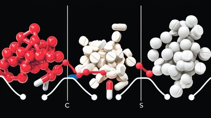 Poster - Conceptual rendering of various molecular structures and compounds used in research and drug development