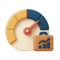 Poster - Business Performance Visualized: An eye-catching 3D-rendered icon of a gauge with a briefcase, elegantly depicting key performance indicators and business growth. Capturing precision.