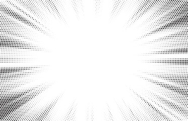 Aufkleber - Halftone gradient sun rays pattern. Abstract halftone vector dots background. monochrome dots pattern. Vector background in comic book style with sunburst rays and halftone. Retro pop art design.