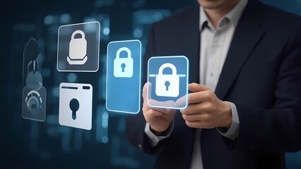 Poster - Securing digital data a business meeting on cybersecurity strategies in a modern office environment