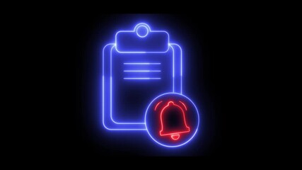 Poster - Bright neon animation of a clipboard icon  with a notification bell
