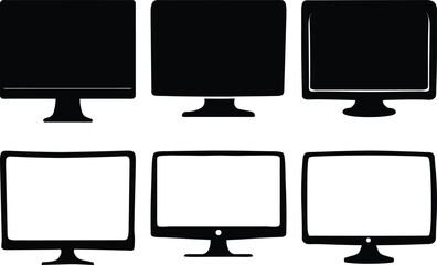 Poster - Various computer monitor icons showcasing the evolution of display technology in black and white