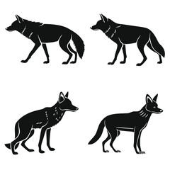 Fototapete - Silhouette illustrations of four elegant coyote poses in black and white design