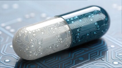Poster - Detailed Microcircuit Pattern on a Capsule with Futuristic Design