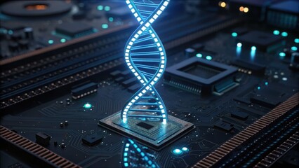 Poster - DNA Helix Shaped Board on Circuitry Design with Blue Lighting Effects