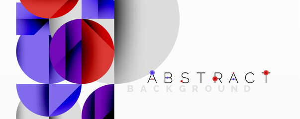 Poster - Geometric shapes overlap, creating vibrant color contrasts. Modern design features clean lines, gradients, abstract composition.