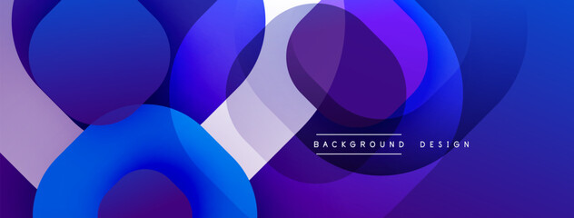 Poster - Abstract fluid shapes overlap, creating vibrant purple, blue gradients. Modern design suggests technology, innovation, dynamic movement.