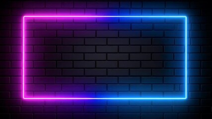 Poster - Glowing neon frame animation with blue and purple gradients over a dark gray brick wall background