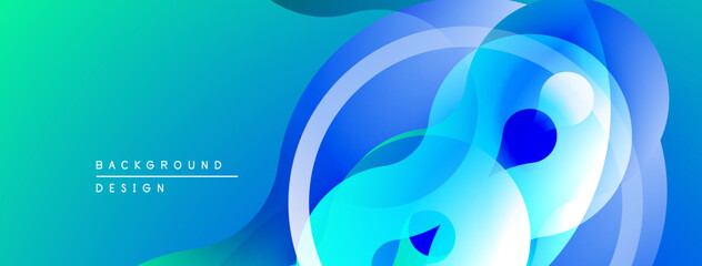 Aufkleber - Abstract fluid shapes, vibrant blue hues, modern design. Gradient transitions create dynamic visual effect. Minimalist composition.