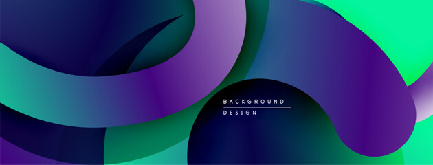 Poster - Abstract layers overlap, creating vibrant gradients. Smooth shapes blend purple, green, blue hues. Modern design element.