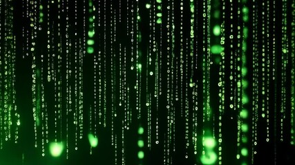 Poster - Falling green digital binary code rain on dark background creates futuristic high-tech environment suitable for science, data security topics