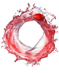 Poster - A vibrant red liquid swirls in a circular motion, forming a ring with a single red berry nestled within the splashing vortex