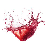 Poster - A vibrant strawberry submerged in a crimson liquid, creating a dynamic splash with frothy highlights and a dark background