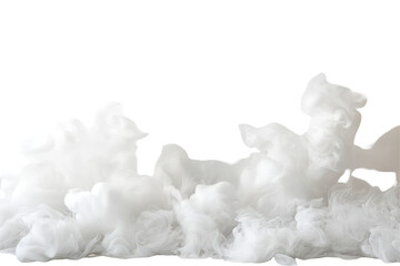 Poster - Abstract image of swirling white smoke or cloud-like formations against a black background, resembling an ethereal landscape