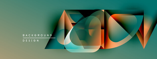 Poster - Abstract design features layered shapes, vibrant colors, teal, orange hues. Modern aesthetic, smooth gradients create dynamic visual impact.