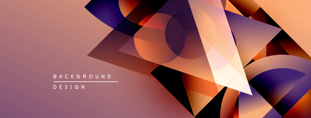 Aufkleber - Abstract geometric shapes overlap, creating vibrant color gradients. Background features warm tones, purple hues, modern design elements.