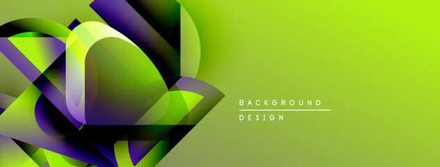 Poster - Abstract geometric shapes blend vibrant green, purple hues. Modern design creates dynamic visual impact, perfect background element.