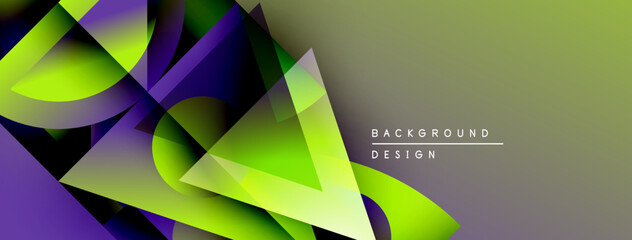 Aufkleber - Abstract geometric shapes, vibrant greens, purples dominate composition. Gradient background adds depth, modern aesthetic.