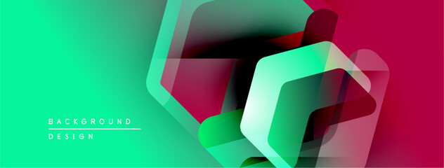 Poster - Abstract geometric shapes overlap, creating vibrant gradient effect. Turquoise transitions to magenta, modern design element.