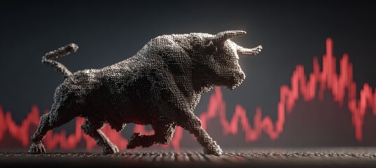 Aufkleber - Bull with chart background. Stock bullish profit. Economy business market. Generative AI technology.	

