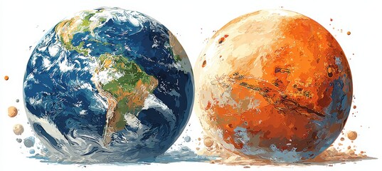 Aufkleber - Planet earth and planet mars. Space astronomy science education. Generative AI technology.