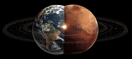Aufkleber - Earth and Mars collide or united. Space astronomy science education. Generative AI technology.