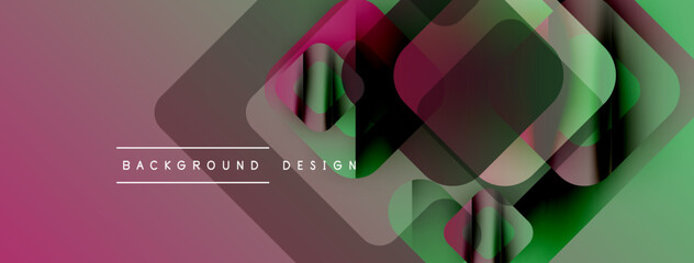 Poster - Abstract geometric shapes overlap, creating vibrant color gradients. Pink, green hues dominate design, modern aesthetic.