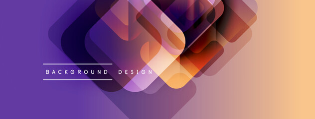 Fototapete - Abstract geometric shapes overlap, creating vibrant gradient effect. Purple, orange hues dominate design, modern aesthetic.