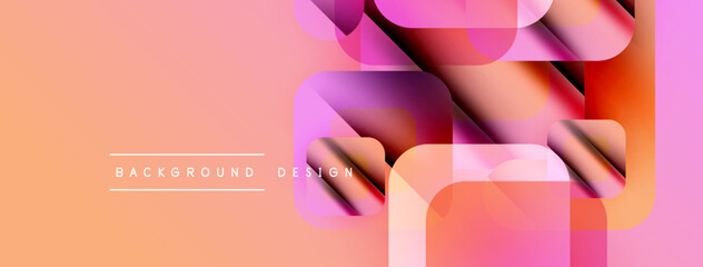 Aufkleber - Abstract geometric shapes overlap, creating vibrant color gradients. Peach background complements pinks, purples, whites. Modern design elements present.