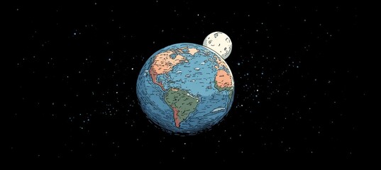 Aufkleber - Earth and moon illustration. Space astronomy science education. Generative AI technology.
