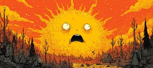 Wall Mural - shock sun character. retro vintage style art. science galaxy astronomy education. generative ai tech