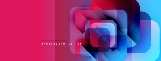 Fototapete - Abstract geometric shapes overlap, creating vibrant color gradients. Pink, purple, blue hues dominate design. Modern aesthetic.