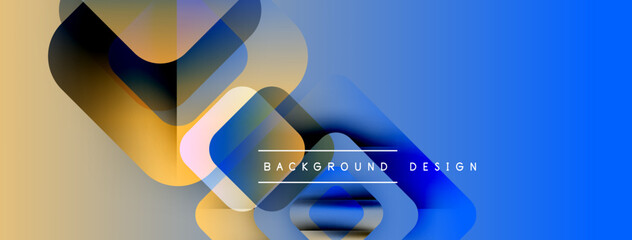 Fototapete - Abstract geometric shapes overlap. Blue, gold, gray hues create modern background design. Minimalist style, clean lines present.