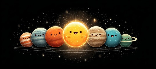 Aufkleber - Planetary solar system cute 3D figure. Science galaxy astronomy education. Generative AI technology.	
