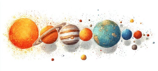 Aufkleber - Planetary solar system on white background. Science galaxy astronomy education. Generative AI technology.	
