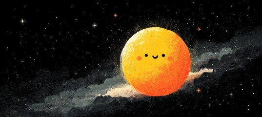 Aufkleber - Cute sun character on space. Generative AI technology.	
