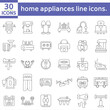 © Waseem - home appliances line icons. Electronic equipment, cooking, cleaning, entertainment, body care. outline symbol collection.
