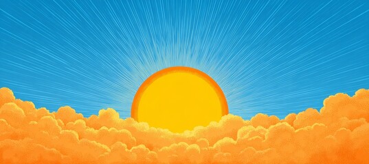 Wall Mural - bright suns star with orange clouds and blue sky. science galaxy astronomy education. generative ai 