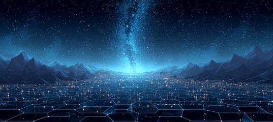 Wall Mural - landscape and starry night sky with milky way galaxy. generative ai technology.
