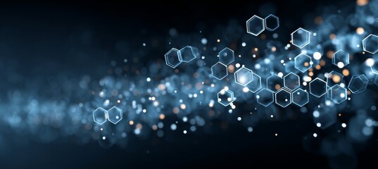 Aufkleber - Science polygon networking connect structure. Global wireless server communication system. Team social linked global digital database. Generative AI technology.	

