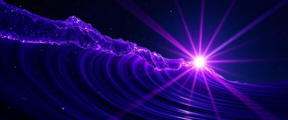 Wall Mural - Cosmic purple wave, vibrant lens flare, dark night sky,  deep space,  energy