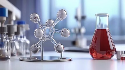 Poster - A laboratory setup featuring scientific glassware and equipment used in the investigation and analysis of molecular structures and chemical reactions