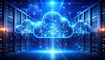 Fototapete - A Stunning Visualization of Cloud Technology. Abstract Digital Art of a Cloud Network.futuristic, idea, infographic, inspiration, smooth, art, illustration, technology, datum, design,