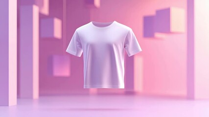 Poster - Floating White T Shirt in Minimalistic Pink Abstract Background with Soft Lighting