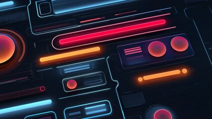 Poster - Futuristic Neon Interface with Glowing Elements and Vibrant Colors on Dark Background