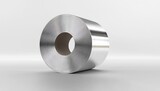 Rolled metal coil on white background